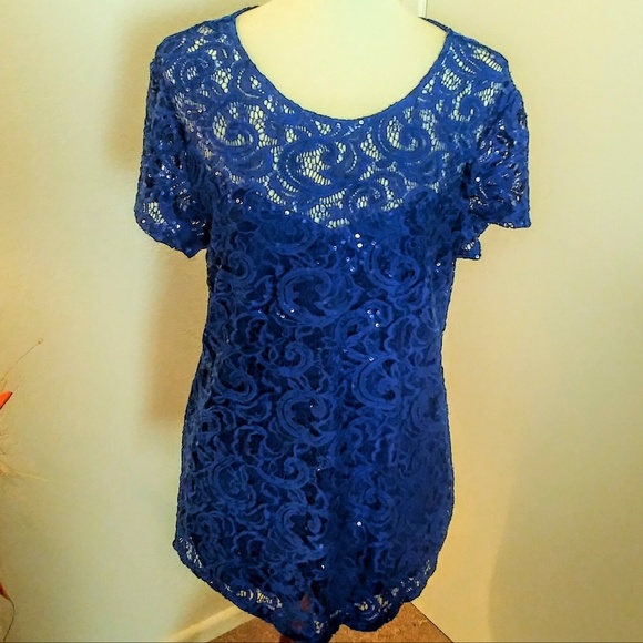 INC International Concepts Tops - CLEARANCE! Sapphire Blue Lace Top Size Large